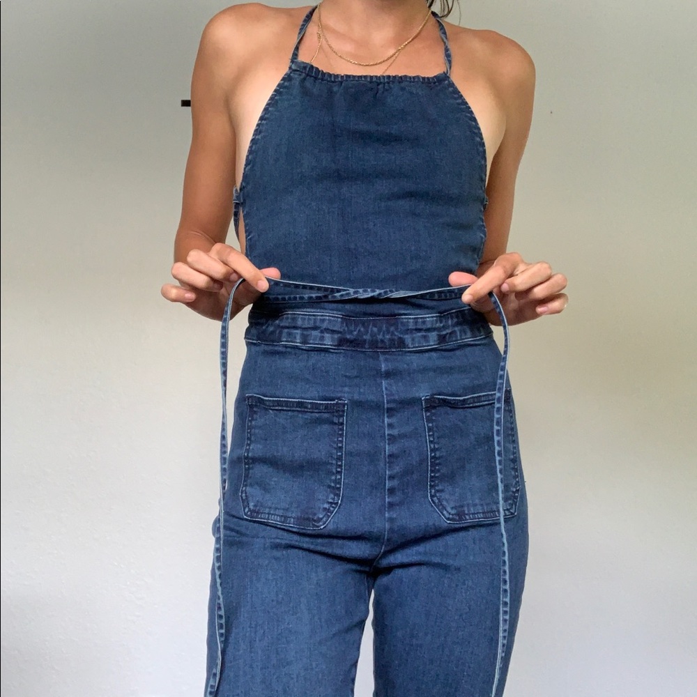SOLD - Tie up - Jean romper - Picture 2 of 6